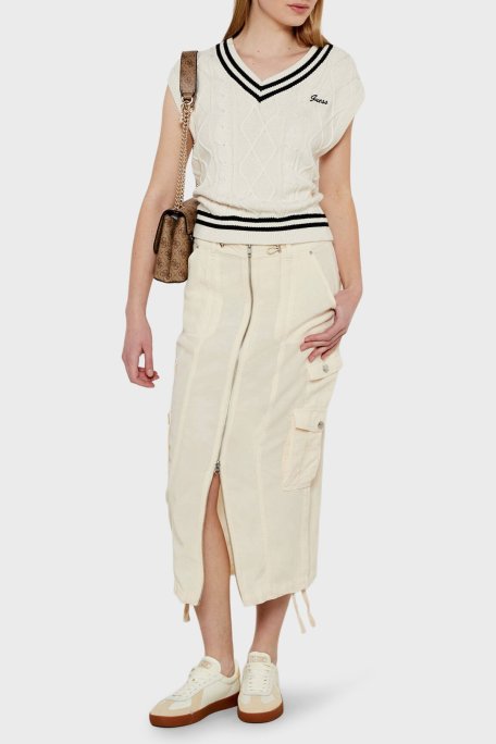 Guess Logolu Pamuklu Standart Fit V Yaka Örgü V5GR00Z3FB1 Bayan Süveter V5GR00 Z3FB1 G1O6 BEYAZ - Guess (1)