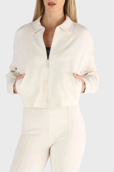 Guess Logolu Regular Fit Klasik Yaka Scuba V6RQ17KD822 Bayan Ceket V6RQ17 KD822 G9L9 BEJ - Guess