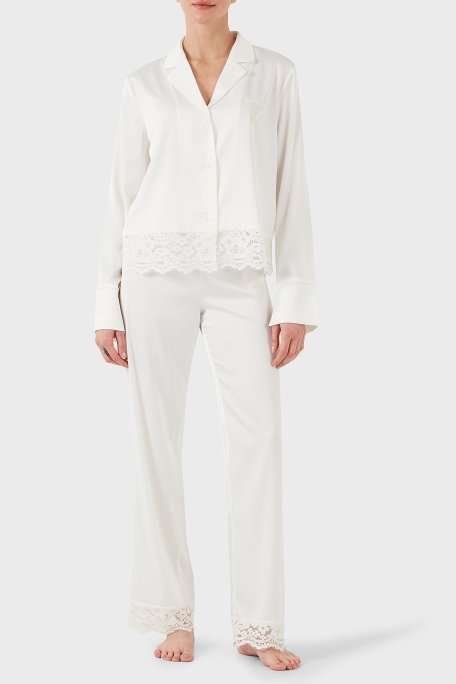 Guess Logolu Regular Fit Yüksek Bel Bol Paça O4BX02WEFC2 Bayan Pijama Takımı O4BX02 WEFC2 G018 BEYAZ - Guess