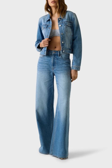 Guess Lola % 100 Pamuk Regular Fit Taş Detaylı Denim W6GN14D0971 Bayan Ceket W6GN1 4D0971 KEPR MAVİ - Guess (1)