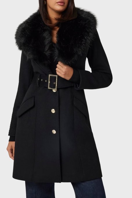 Marciano by Guess Loreta Regular Fit Kemerli Çıkarılabilir Peluş Yaka 4BGL041799Z Bayan Kaban 4BGL04 1799Z JBLK SİYAH - Marciano by Guess