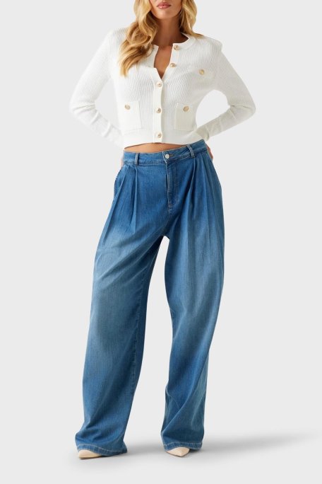 Guess Ls Cn Emmie Regular Fit Bisiklet Yaka Düğmeli Triko W5YR09Z0130 Bayan Hırka W5YR09 Z0130 G012 BEYAZ - Guess (1)