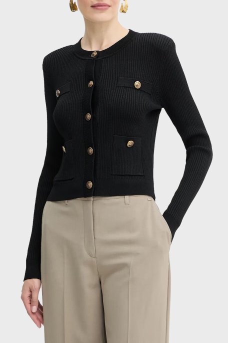 Guess Ls Cn Emmie Regular Fit Bisiklet Yaka Düğmeli Triko W5YR09Z0130 Bayan Hırka W5YR09 Z0130 JBLK SİYAH - Guess