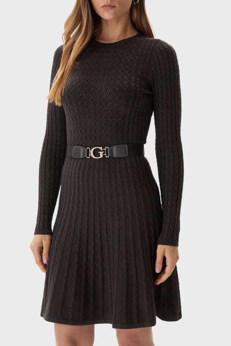 Guess Ls Cn Flare Fit Bisiklet Yaka Kemer Detaylı Mini Triko W5BK68Z2YJ2 Bayan Elbise W5BK68 Z2YJ2 G1H3 ANTRASİT - Guess