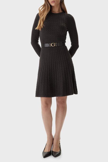 Guess Ls Cn Flare Fit Bisiklet Yaka Kemer Detaylı Mini Triko W5BK68Z2YJ2 Bayan Elbise W5BK68 Z2YJ2 G1H3 ANTRASİT - Guess (1)