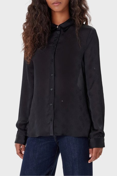 Guess Ls Marthe 4G Logolu Jakarlı Comfort Fit Uzun Kollu W5YH1AWHCR2 Bayan Gömlek W5YH1A WHCR2 JBLK SİYAH - Guess