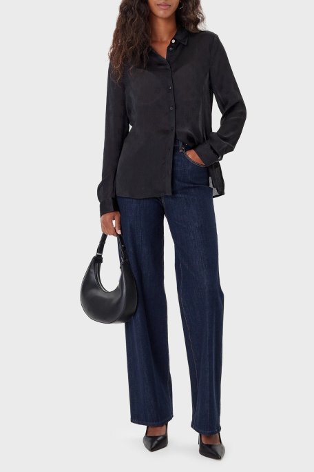 Guess Ls Marthe 4G Logolu Jakarlı Comfort Fit Uzun Kollu W5YH1AWHCR2 Bayan Gömlek W5YH1A WHCR2 JBLK SİYAH - Guess (1)