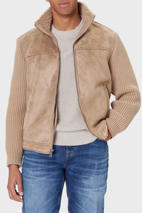 Guess Ls Mn Suede Regular Fit Dik Yaka Örgü Detaylı M5BR79Z5570 Erkek Ceket M5BR79 Z5570 F13Q VİZON - Guess