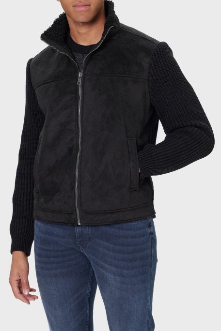 Guess Ls Mn Suede Regular Fit Dik Yaka Örgü Detaylı M5BR79Z5570 Erkek Ceket M5BR79 Z5570 JBLK SİYAH - Guess