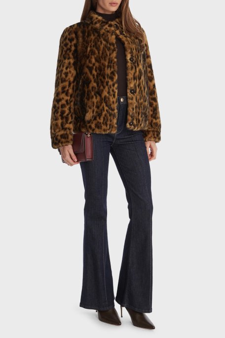 Guess Luna Leopar Desenli Regular Fit Dik Yaka Suni Kürk W5BL65W3900 Bayan Mont W5BL65 W3900 P340 LEOPAR - Guess (1)