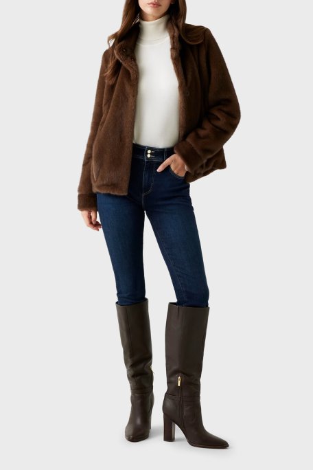 Guess Luna Regular Fit Dik Yaka Suni Kürk W5BL64W3920 Bayan Mont W5BL64 W3920 F18S KAHVE - Guess (1)