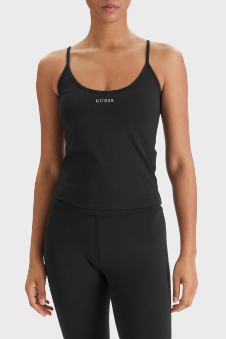 Guess Margot Logolu İnce Askılı Slim Fit Yuvarlak Yaka V6RP14KD952 Bayan Top V6RP14 KD952 JBLK SİYAH - Guess