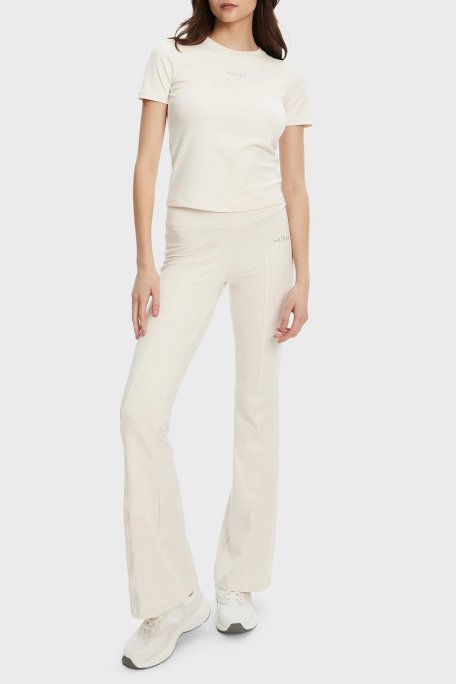 Guess Margot Logolu Slim Fit Bisiklet Yaka Crop V5RI10KCD02 Bayan T Shirt V5RI10 KCD02 G6K5 EKRU - Guess (1)