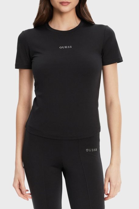 Guess Margot Logolu Slim Fit Bisiklet Yaka Crop V5RI10KCD02 Bayan T Shirt V5RI10 KCD02 JBLK SİYAH - Guess