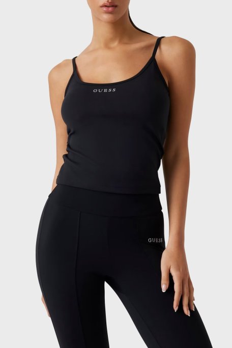 Guess Margot Logolu Slim Fit Yuvarlak Yaka İnce Askılı V5RP09KCD02 Bayan Top V5RP09 KCD02 JBLK SİYAH - Guess