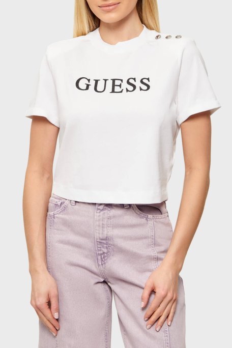 Guess Marina Logolu % 100 Pamuk Regular Fit Bisiklet Yaka W6GI06K3018 Bayan T Shirt W6GI06 K3018 G011 BEYAZ - Guess