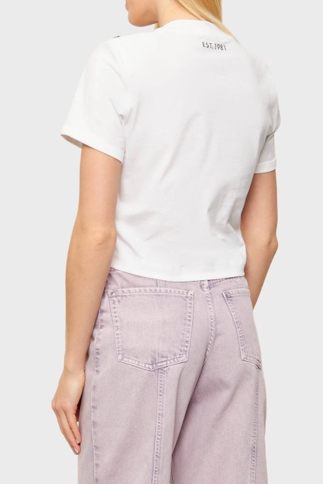 Guess Marina Logolu % 100 Pamuk Regular Fit Bisiklet Yaka W6GI06K3018 Bayan T Shirt W6GI06 K3018 G011 BEYAZ - Guess (1)