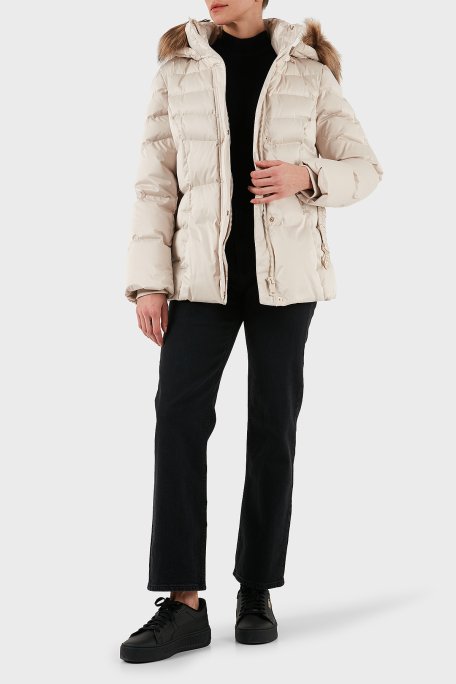 Guess Marina Regular Fit Çıkarılabilir Kapüşonlu Kemerli W5BL31W2802 Bayan Mont W5BL31 W2802 A115 BEJ - Guess (1)