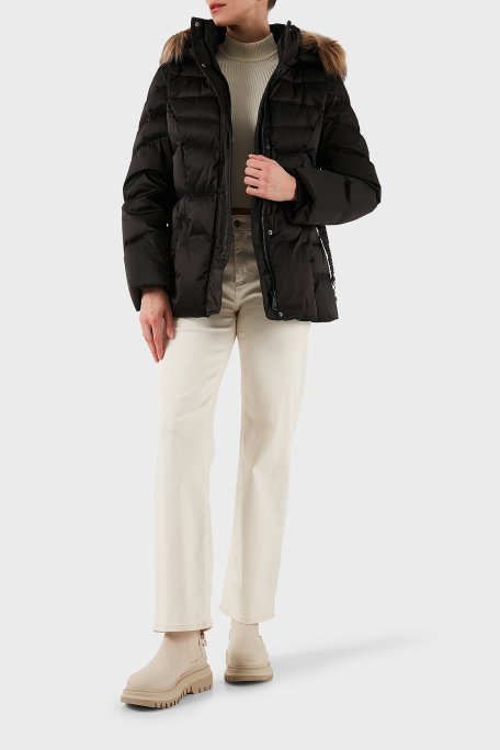 Guess Marina Regular Fit Çıkarılabilir Kapüşonlu Kemerli W5BL31W2802 Bayan Mont W5BL31 W2802 JTMU SİYAH - Guess (1)