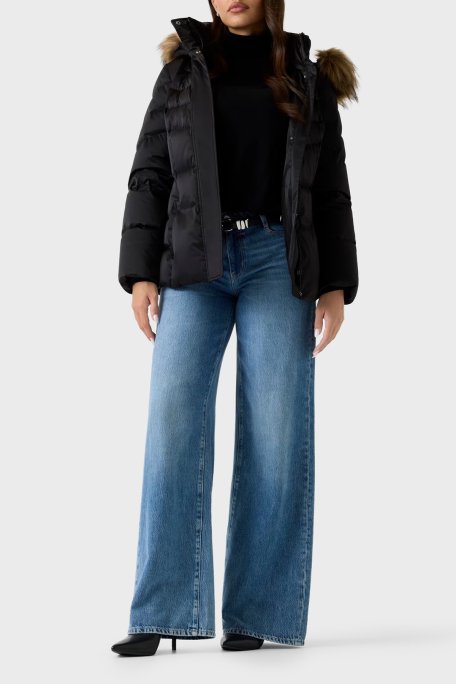 Guess Marina Regular Fit Çıkarılabilir Kapüşonlu Kemerli W5BL31W2802 Bayan Mont W5BL31 W2802 JTMU SİYAH - Guess (1)