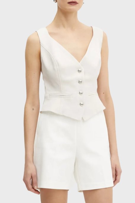 Guess Matea Regular Fit V Yaka Logo Düğmeli W5RH85WGX02 Bayan Yelek W5RH85 WGX02 F9AW BEJ - Guess