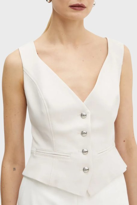 Guess Matea Regular Fit V Yaka Logo Düğmeli W5RH85WGX02 Bayan Yelek W5RH85 WGX02 F9AW BEJ - Guess (1)