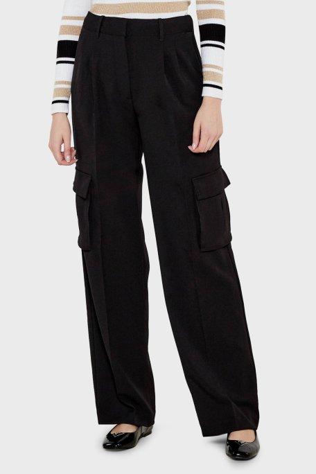 Guess Matea Regular Fit Yüksek Bel Bol Paça Kargo W5RB41WGX02 Bayan Pantolon W5RB41 WGX02 JBLK SİYAH - Guess