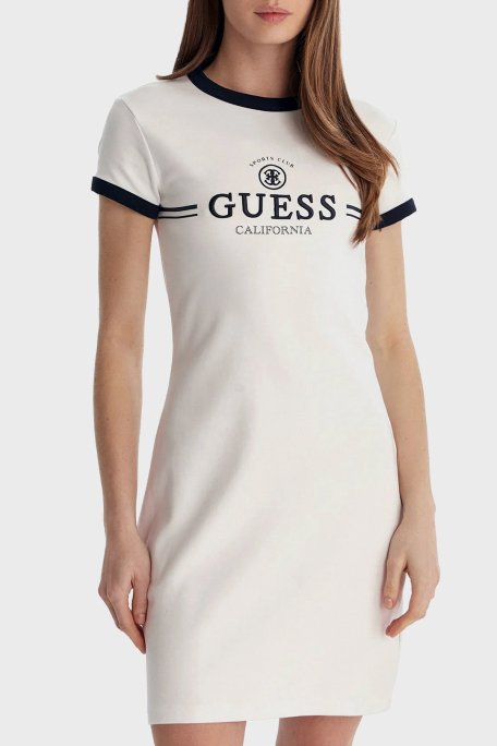 Guess Mila Logolu Pamuklu Fitted Fit Bisiklet Yaka Mini V6GK05K2988 Bayan Elbise V6GK05 K2988 G011 BEYAZ - Guess
