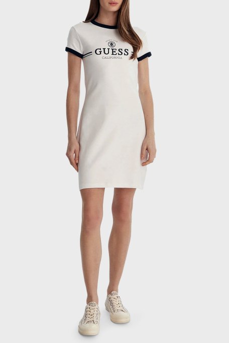 Guess Mila Logolu Pamuklu Fitted Fit Bisiklet Yaka Mini V6GK05K2988 Bayan Elbise V6GK05 K2988 G011 BEYAZ - Guess (1)