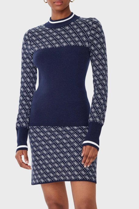 Guess Mock 4G Logolu Slim Fit Yarım Balıkçı Yaka W5BR24Z3JD2 Bayan Kazak W5BR24 Z3JD2 FBDI LACİVERT - Guess