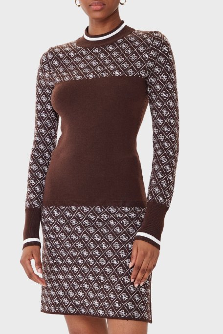 Guess Mock 4G Logolu Slim Fit Yarım Balıkçı Yaka W5BR24Z3JD2 Bayan Kazak W5BR24 Z3JD2 FNHT KAHVE - Guess