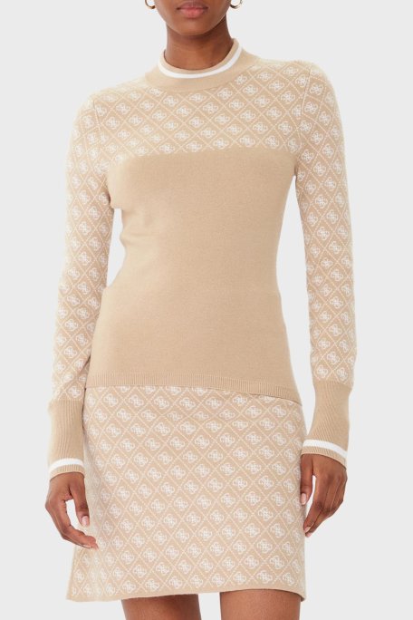 Guess Mock 4G Logolu Slim Fit Yarım Balıkçı Yaka W5BR24Z3JD2 Bayan Kazak W5BR24 Z3JD2 FNI4 BEJ - Guess