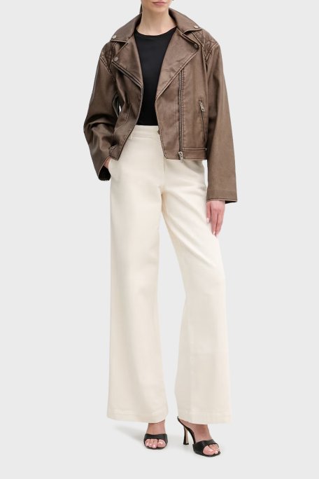 Guess Nada Slim Fit Kruvaze Yaka Kemer Detaylı Biker W6RL09WH1X0 Bayan Ceket W6RL09 WH1X0 G1EA KAHVE - Guess (1)