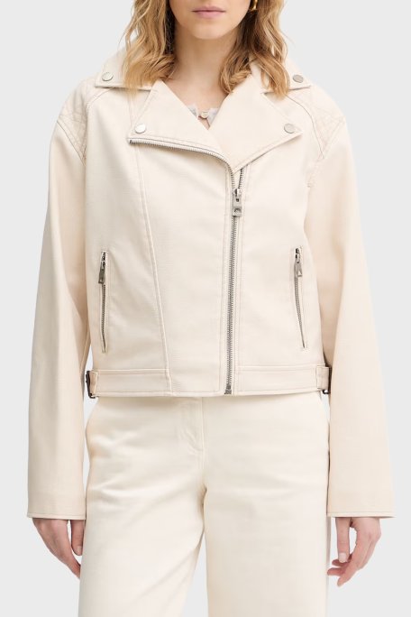 Guess Nada Slim Fit Kruvaze Yaka Kemer Detaylı Biker W6RL09WH1X0 Bayan Ceket W6RL09 WH1X0 G1FG BEJ - Guess