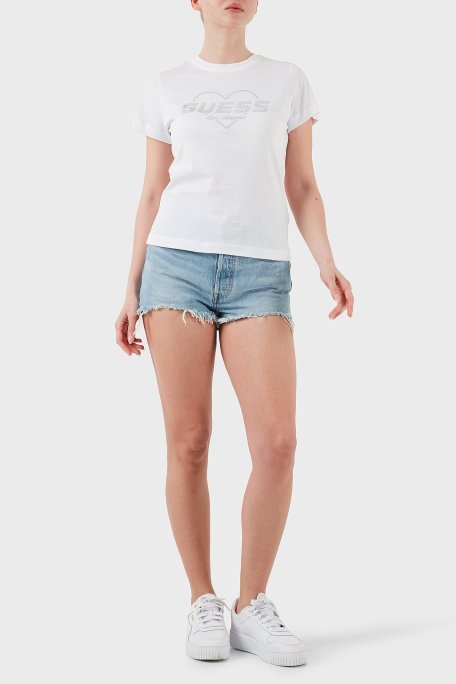 Guess Narciso Taşlı Logo Pamuklu Regular Fit V5GI10K9RM1 Bayan T Shirt V5GI10 K9RM1 G011 BEYAZ - Guess (1)
