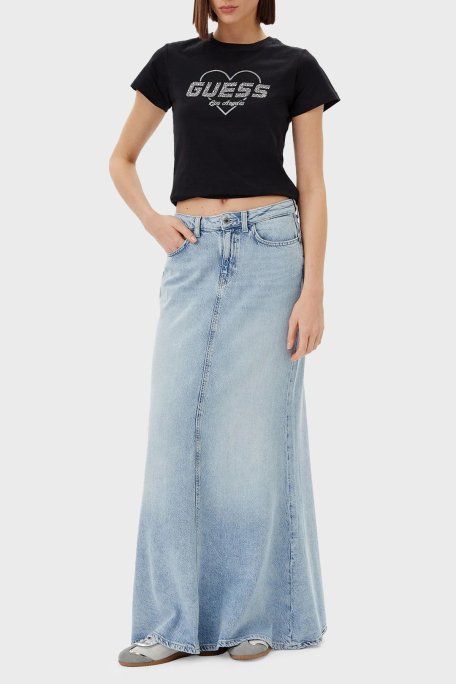 Guess Narciso Taşlı Logo Pamuklu Regular Fit V5GI10K9RM1 Bayan T Shirt V5GI10 K9RM1 JBLK SİYAH - Guess (1)