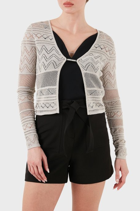 Guess Nellie Ajurlu Regular Fit V Yaka Simli Kısa W5GR15Z3E22 Bayan Hırka W5GR15 Z3E22 F97H GRİ - Guess