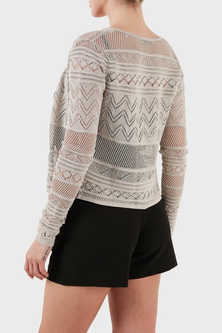 Guess Nellie Ajurlu Regular Fit V Yaka Simli Kısa W5GR15Z3E22 Bayan Hırka W5GR15 Z3E22 F97H GRİ - Guess (1)