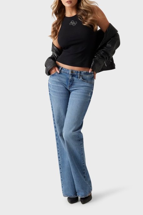 Guess New 4G Taş Logolu Slim Fit W5GP57KCV52 Bayan Top W5GP57 KCV52 JBLK SİYAH - Guess (1)