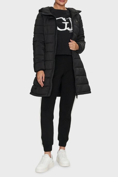 Guess New Aleta Kapitoneli Regular Fit Kapüşonlu Uzun Şişme V4YL05WF3X0 Bayan Mont V4YL05 WF3X0 JBLK SİYAH - Guess (1)