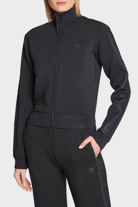 Guess New Allie Logo Şeritli Regular Fit Fermuarlı Dik Yaka Bayan Sweat V2YQ17K7UW2 JBLK SİYAH - Guess