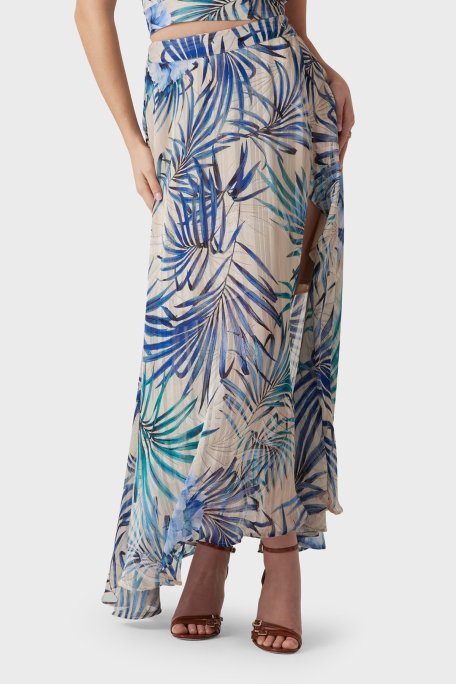 Guess New Çiçek Desenli Dökümlü Yırtmaçlı Midi Boy W5GD66WH9Z2 Bayan Etek W5GD66 WH9Z2 P7VM KREM-MAVİ - Guess