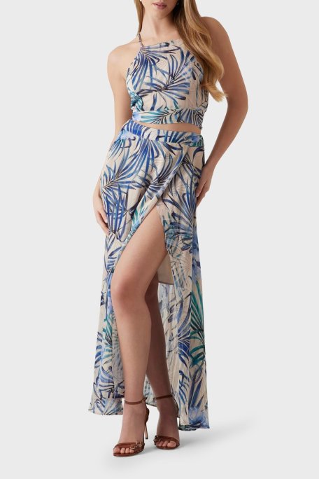 Guess New Çiçek Desenli Dökümlü Yırtmaçlı Midi Boy W5GD66WH9Z2 Bayan Etek W5GD66 WH9Z2 P7VM KREM-MAVİ - Guess (1)