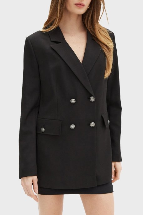 Guess New Fiona Regular Fit Mono Yaka Kruvaze Blazer W5RN49WGX02 Bayan Ceket W5RN49 WGX02 JBLK SİYAH - Guess