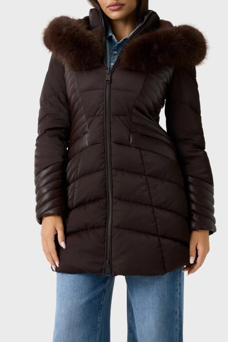 Guess New Oxana Regular Fit Fermuarlı Kapüşonlu Şişme W4BL61WGLZ0 Bayan Mont W4BL61 WGLZ0 G1EB KAHVE - Guess