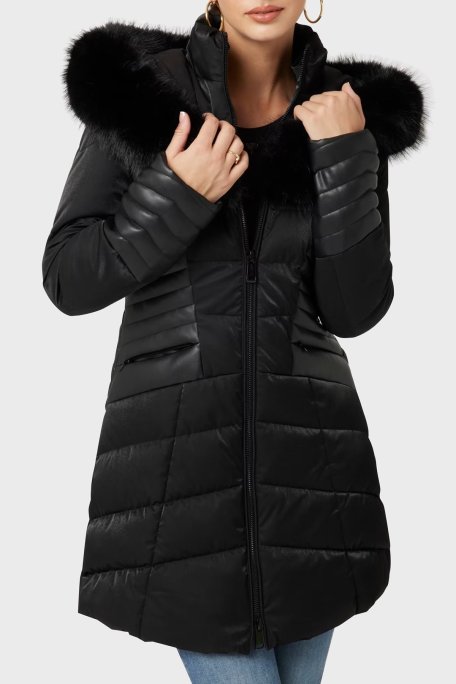 Guess New Oxana Regular Fit Fermuarlı Kapüşonlu Şişme W4BL61WGLZ0 Bayan Mont W4BL61 WGLZ0 JBLK SİYAH - Guess