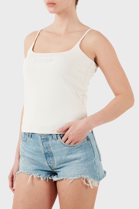 Guess Ortensia Pamuklu Slim Fit Logolu V5GP22J1314 Bayan Top V5GP22 J1314 G018 BEYAZ - Guess