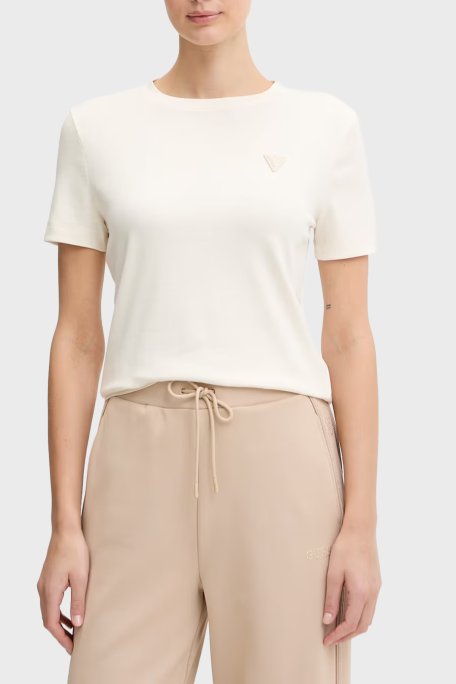 Guess Pamuk Karışımlı Slim Fit Bisiklet Yaka Logolu V6RI17KD741 Bayan T Shirt V6RI17 KD741 G1O6 BEYAZ - Guess