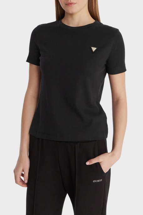 Guess Pamuk Karışımlı Slim Fit Bisiklet Yaka Logolu V6RI17KD741 Bayan T Shirt V6RI17 KD741 JBLK SİYAH - Guess