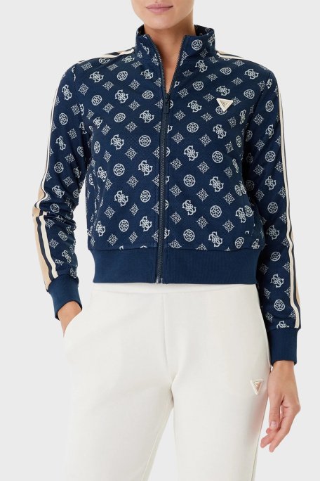 Guess Peony 4G Logo Baskılı Regular Fit Dik Yaka Crop V5YQ07K0282 Bayan Sweat V5YQ07 K0282 FBBQ LACİVERT - Guess